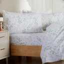 Market & Place 100% Cotton Queen Flannel Sheet Set | 4 Piece Deep Pocket Cozy Winter Floral Bed Sheets | Double Brushed for Extra Softness & Comfort | Alpine Collection (Queen, Eucalyptus Leaves)