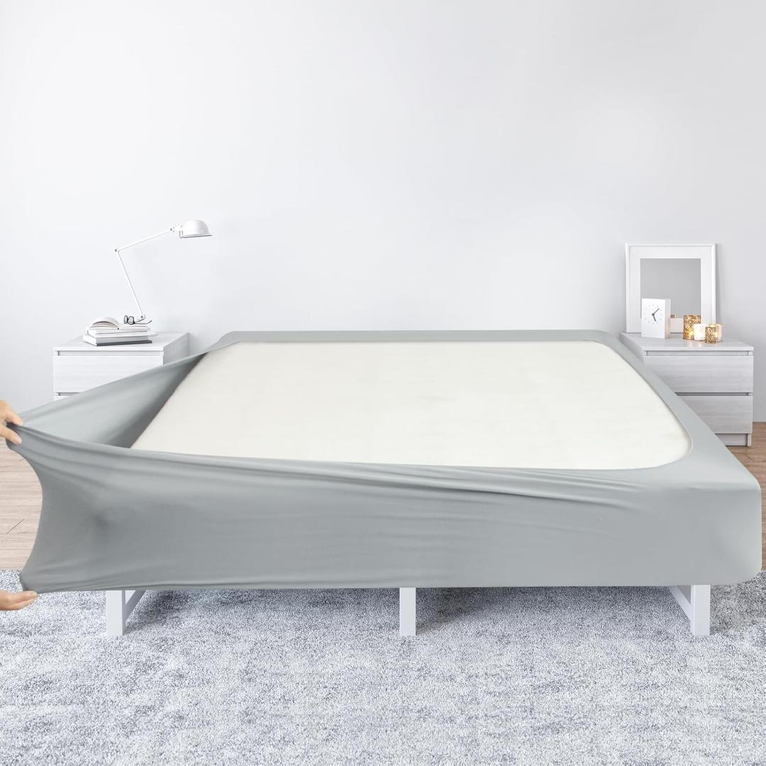 Box Spring Cover Full Size - Jersey Knit & Stretchy Wrap Around 4 Sides of The Box Spring, Alternative for Bed Skirt, Ultra Soft, Wrinkle & Fading Resistant, Gray