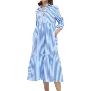 EZAPINE Womens Babydoll Striped Shirt Midi Dress Puff Long Sleeve Collared Button Tunic Flowy Swing Dresses L