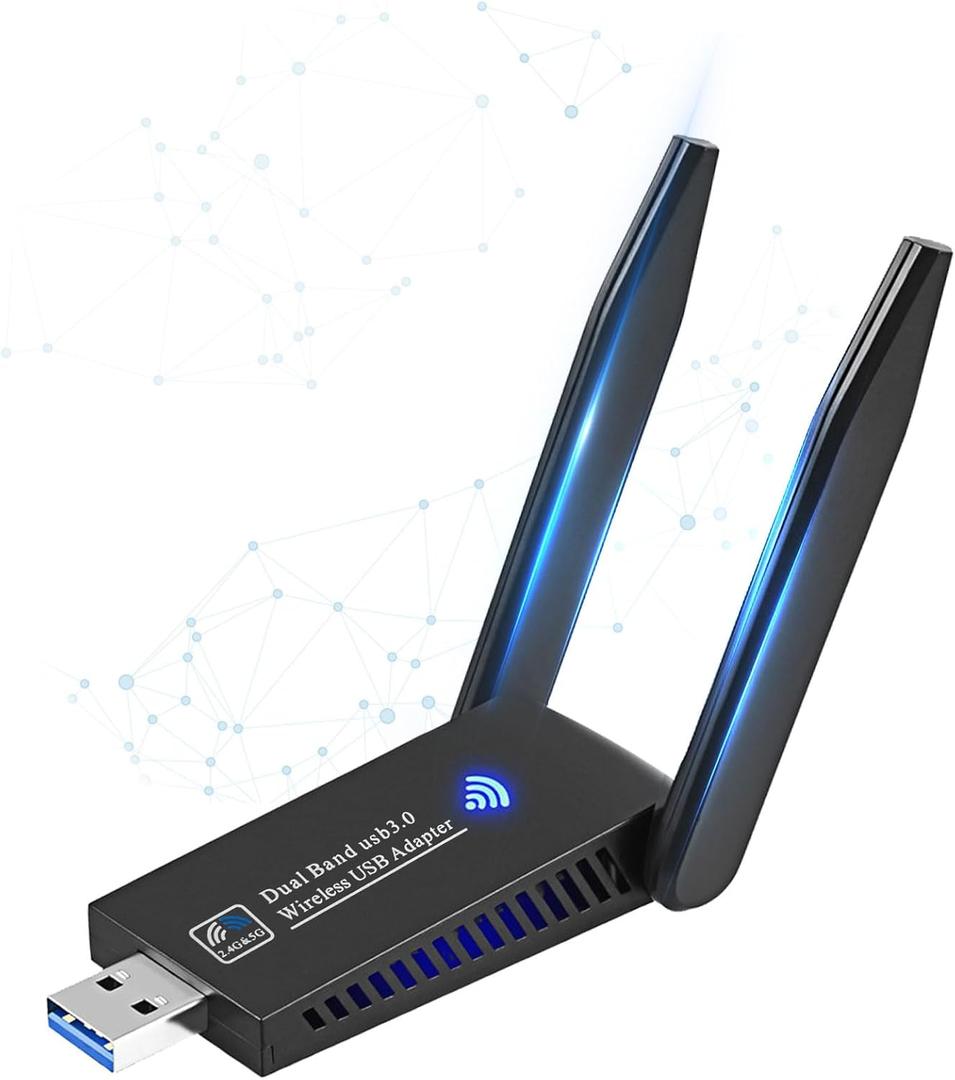 1300Mbps Wireless WiFi Adapter, USB3.0 WiFi Dongle 2.4G/5G 802.11AC Network Adapter Receiver with High Gain Antenna for Desktop Laptop PC, Support Windows 11/10/8/8.1/7/Vista/XP, Mac 10.6-10.15