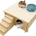 Wooden Hamster Hideout Gerbil House with Climbing Ladder and Window Habitats Decor Detachable Syrian Hamster Cage Accessories for Rat Gerbils and Other Small Pets