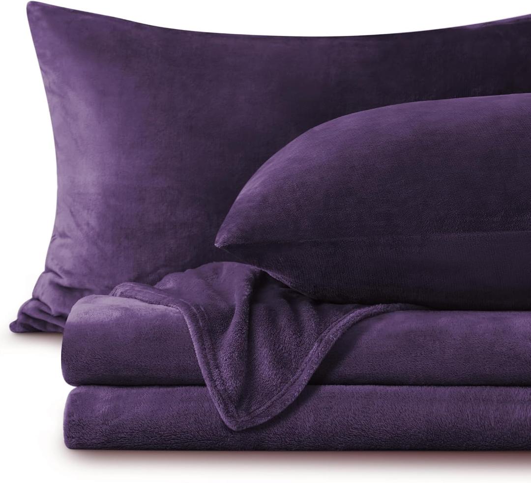 BEDELITE Flannel Sheets King Size Purple - Super Soft Fleece Sheets Set Fluffy Extra Plush, 4 Piece(Include Fitted Sheet, Flat Sheet, 2 Pillowcases)