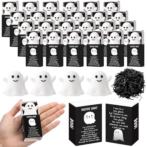 Wettarn 24 Sets Halloween Ghost Gifts Cute Stress Balls with Support Gift Boxes Positive Halloween Party Favors for Employee Coworker Friends Office Inspirational Relief Toys Desk Decor