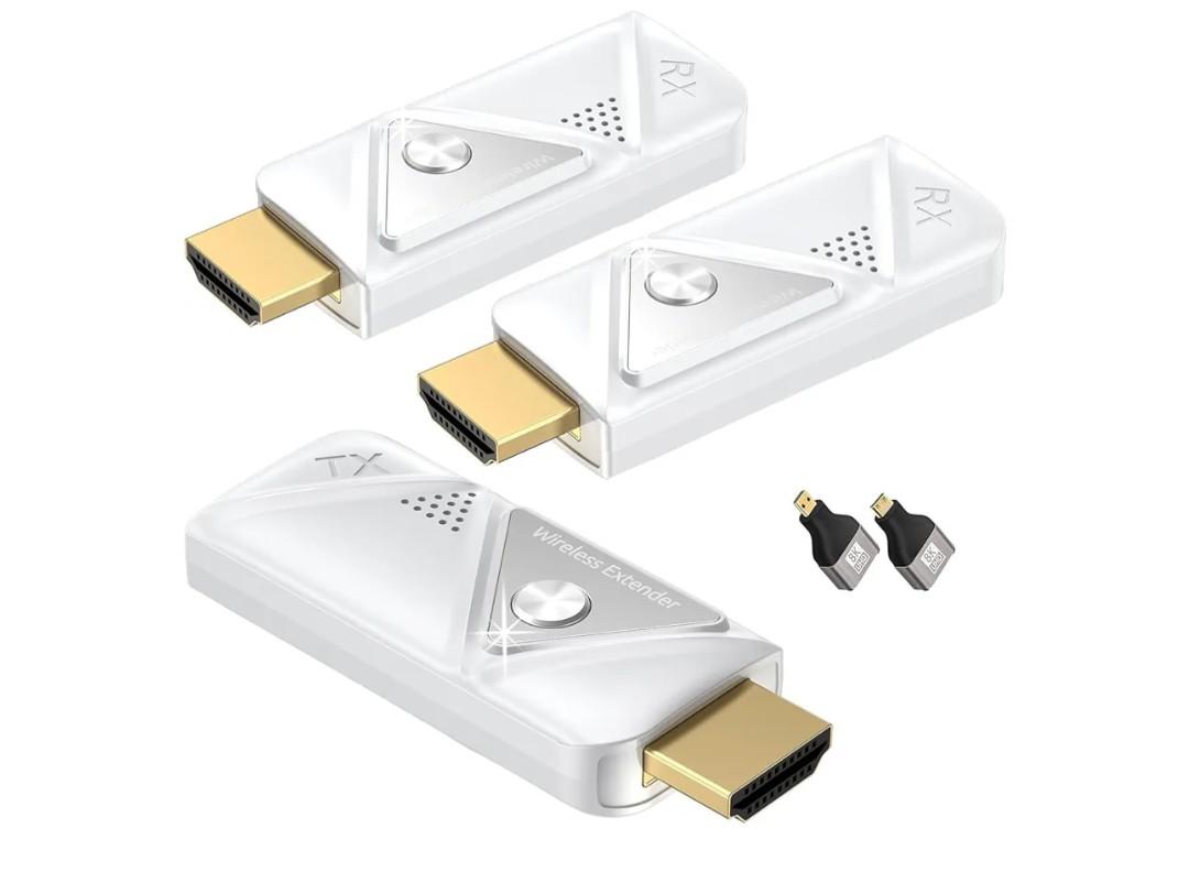 Wireless HDMI Transmitter and 2 Receivers 382FT/100M, 2.4G+5G, Plug & Play, Wireless HDMI Supports 4K Decode & 1080P Full HD Output, Streams from STB, PC, DVD, CCTV to TV, Monitor, Projector (White)