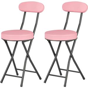 Cushioned Padded Folding Stools, Folding Bar Stool with Backrest, 220lb Capacity, 19 Inch Collapsible Round Portable Foldable Chair for Outdoor Indoor Kitchen Camping Fishing (Pink, 2 Pack)