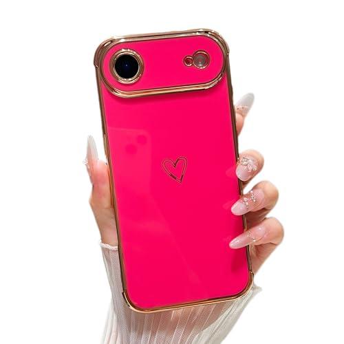 ZTOFERA Designed for iPhone Air Case 6.5 inch,Cute Plating Edge Love Hearts Pattern with Camera Lens Protection Phone Cover for Girls Women,Hot Pink