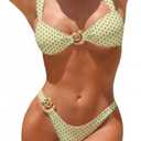 Luckydora Women's High Cut Thong Bikini Scoop Neck Metal Buckle Two Piece Set Summer Beach Pool Party Y2K Swimwear S