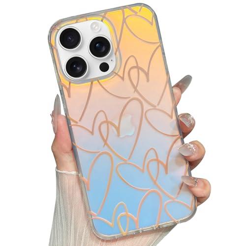 Jmltech for iPhone 16 Pro Max Case Cute Iridescent Women Trendy with Color Changing with Color Changing Effect Hearts Girly Sparkle Shockproof Protective Phone Cases for iPhone 16 Pro Max
