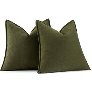 MIULEE Pack of 2 Olive Green Decorative Pillow Covers 20x20 Inch Soft Chenille Luxurious Couch Throw Pillows Farmhouse Cushion Covers with Elegant Design for Sofa Bedroom Living Room Home Decor