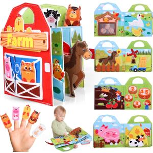 Busy Board for Toddler, Montessori Toys Farm Animals Busy Book for 2-4 Year Old Boy Girl, Quiet Activity Books Gift for Kid, Felt Busy Learning Toy for Toddlers, Car Airplane Travel Toys