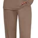 Ficerd 2 Piece Lounge Set for Women Fall Long Sleeve Outfits off Shoulder Tops Wide Leg Pants Pockets Casual Tracksuits Sets (Small, Khaki)