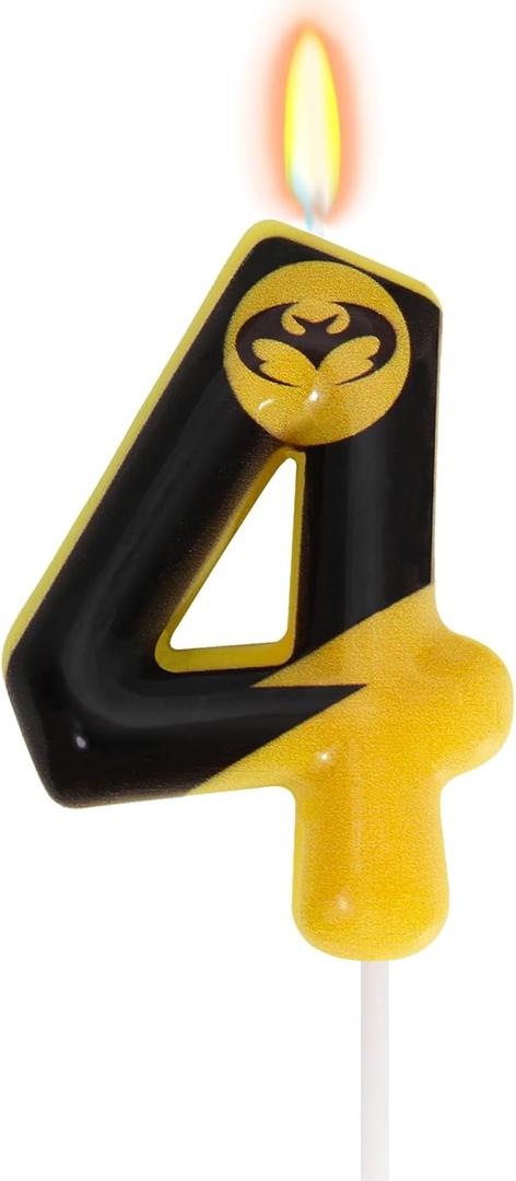 Black Yellow Birthday Candle 4, Bat Cake Topper for Themed Birthday Party Decorations, Boys Girls Birthday Party Supplies (Number 4)