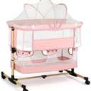 Baby Bassinet, 3 in 1 Infant Bassinet Bedside Sleeper, Bassinet with Cover, Rocking Bedside Bassinet for Baby with Storage Basket, Foldable & Adjustable Travel Crib (Light Pink)