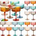 24 Pcs Ribbed Martini Glasses 10 oz Disposable Plastic Vintage Ribbed Coupe Glasses Unbreakable Dessert Parfait Glassware for Wedding Birthday Party Supplies (Classic Color)