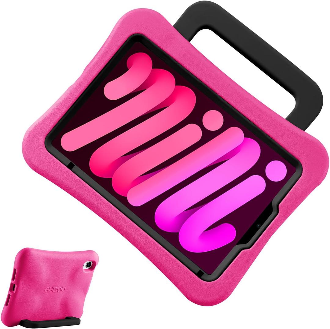 Kids Case for iPad Mini 7 (A17 Pro) 2024 /iPad Mini6 2021, Light Weight Heavy Duty/Shockproof/Drop Proof with Handle/Kickstand, Child Friendly Cover for iPad Mini 7th/6th Gen 8.3inch (Hot Pink)