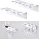 2 Pack Glass Rack Wall Mounted, Hanging Stemware Storage Glasses Holder, Stainless Steel Cup Holder Organizer for Shelf, Kitchen, Bar, Silver