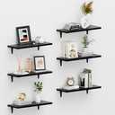 SKYSEN Floating Shelves for Wall Set of 6, 15.7in Wood Wall Shelf for Decor, Bathroom, Bedroom, Storage, Book,Kitchen, Living Room - Black(fs-40-b)