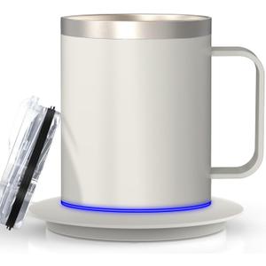 Smart Temperature Control Coffee Mug for Desk,Heated Cup with 10Hrs Auto Shut Off, USB Powered Mug Warmer Set (12oz-Ivory White)
