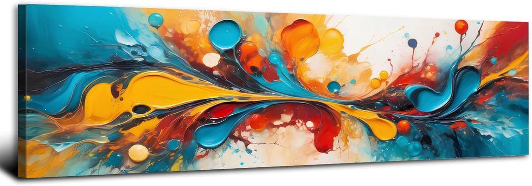 Colorful Abstract Wall Art Teal Blue Orange Yellow Canvas Pictures Watercolor Fluid Textured Painting Graffiti Wall Decor Modern Fantasy Contemporary Artwork for Living Room Bedroom Decorations 14x48"