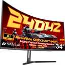 SANSUI 34 Inch 240Hz Ultrawide Curved Gaming Monitor UWQHD 34401440, 21:9 2K Curved Monitor 1500R,HDR400,Fast VA, PIP/PBP,AI Crosshair,AIPQ(Visual Enhance),MPRT 1ms,HDMI2.1*2,DP1.4*2(DP Cable Incl.)