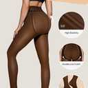 Vertvie Fleece Lined Tights for Women Thermal Pantyhose Fake Translucent Winter Warm Tights High Waisted Thick Leggings (Brown, L)