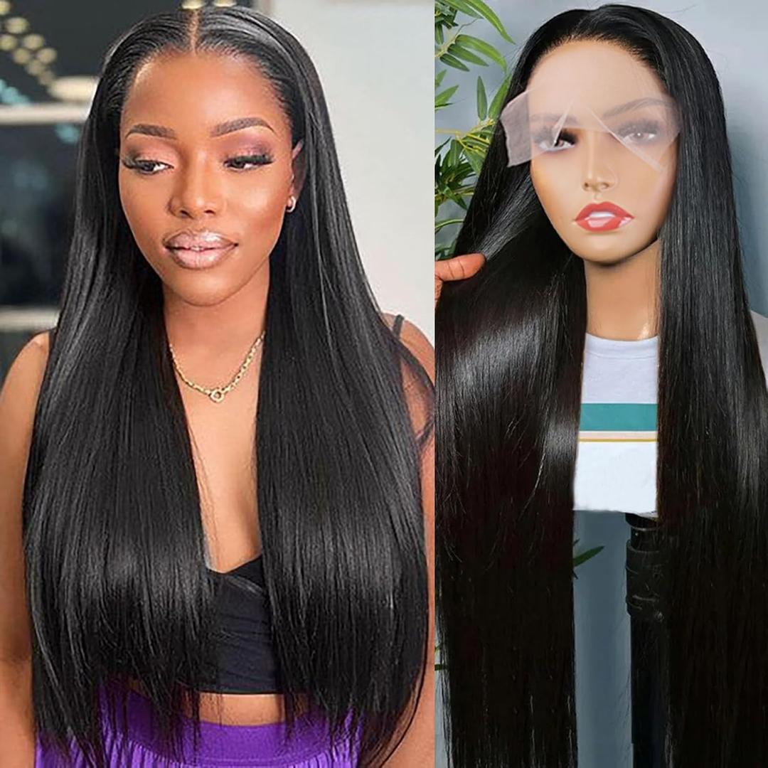 DaiMer 10 Inch 6x4 HD Lace Closure Wigs Human Hair Straight Wear and Go Glueless Wigs Human Hair Pre Plucked Pre Cut 180% Density Straight Lace Front Wigs Human Hair For Women