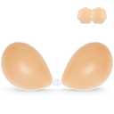 Niidor Adhesive Bra Strapless Sticky Invisible Push up Silicone Bra for Backless Dress with Nipple Covers Creme, 6 inches by 4.5 inches