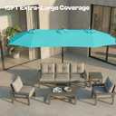 15FT Large Outdoor Patio Umbrella with Solar Lights and Base, Double-Sided Table Umbrellas with 48 LED Lights, Rectangle Market Umbrella for Pool, Deck, Backyard