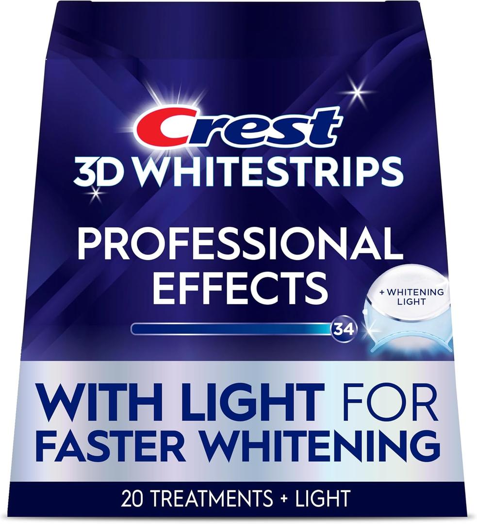 Crest 3D Whitestrips Professional Effects + LED Light Teeth Whitening Kit, 1 Light + 20 Treatments, Each with 1 Upper/1Lower, 40 Strips Crest 3DWhite Teeth Whitening Strips