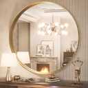 TokeShimi Round Gold Mirror 36 Inch Round Bathroom Mirror for Wall with Non-Rusting Aluminum Alloy Brushed Gold Matte Metal Frame Modern Circle Mirror Fit in Minimalist Multi Style Home Decor