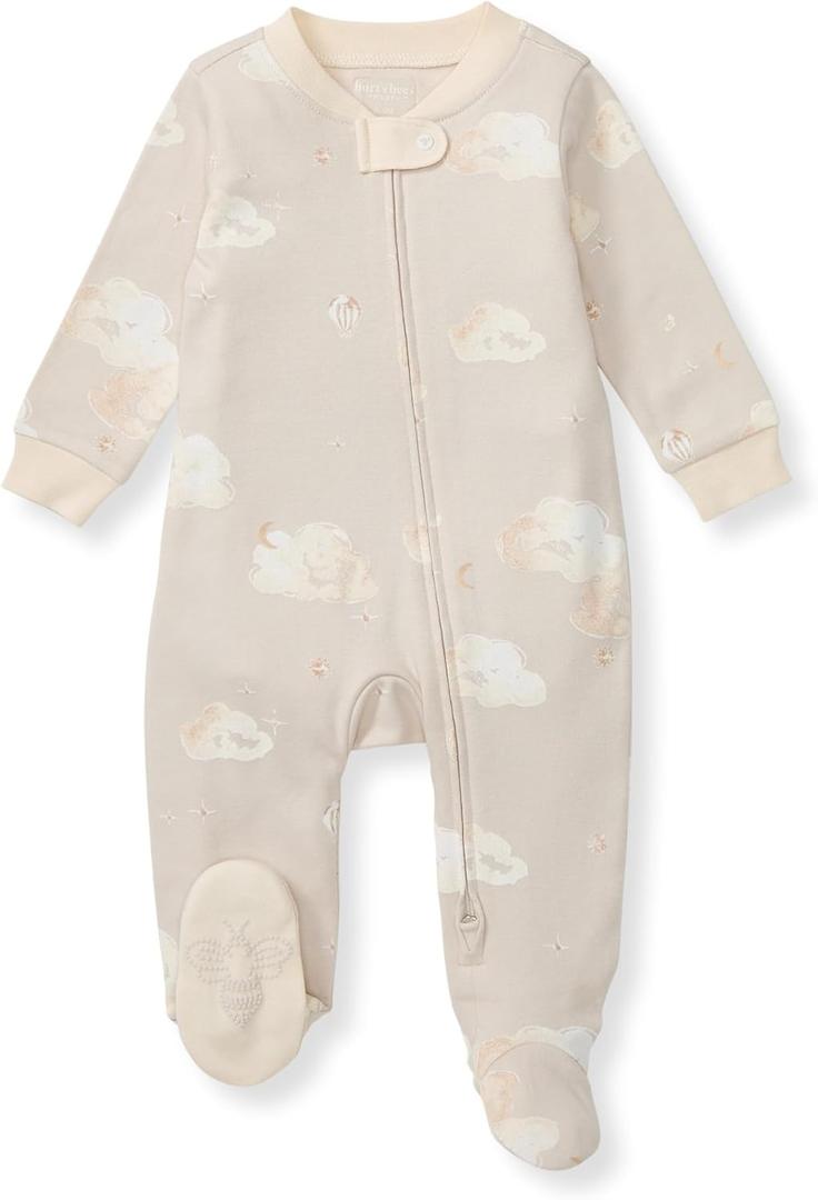 Burt's Bees Baby Boys Sleep and Play PJs, 100% Organic Cotton One-Piece Zip Front Romper Jumpsuit Pajamas (Good Night Sky, 0-3 M)