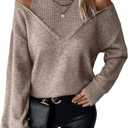 Women's Cold Shoulder Sweater Sexy Turtelneck Cut Out Pullover Sweater Casual Long Sleeve High Neck 2 in 1 Tops (Medium, Khaki)