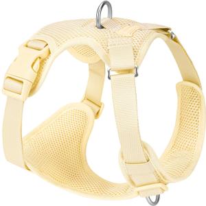 No Pull Dog Harness for Small Medium Large Dogs - Adjustable 2 Layer Mesh Dog Vest with Dual Clip, Escape Proof, Quick Release, Lightweight Breathable Mesh for Walking Hiking (Light Yellow,XS)