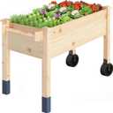 Wood Raised Garden Bed with Legs on Wheels, Elevated Raised Planter Box with Rolling Wheel Outdoor Standing Planters for Patio Herb Deck