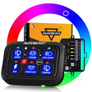 Auxbeam RGB 6 Gang Switch Panel RA60 Auto-Dimmable Switch Panel w/Momentary Toggle Pulsed Memory Function, 12-24V Switch Panel for Truck UTV Car Boat Waterproof