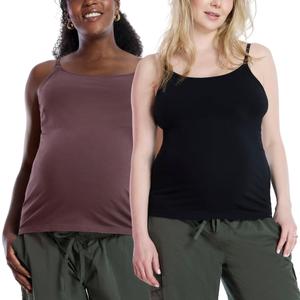 Motherhood Maternity Women's Clip Down Nursing Tank Top Cami with Adjustable Straps for Breastfeeding-2 Pack (Black/French Roast)