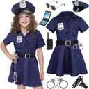 Girls Police Officer Costume Kids Cop Outfit for Halloween Role Play Dress Up (9-10 Years)