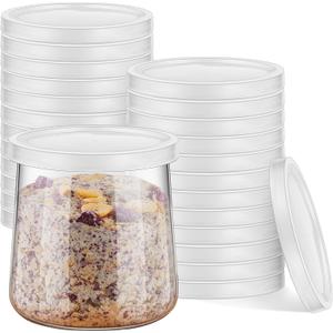 Tessco for you 24 Pieces Yogurt Container Lids Clear Plastic Jar Lids Not Included Jar Replacement Compatible with Oui Yogurt lid Transparent