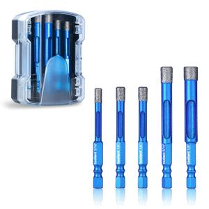 toolant Diamond Drill Bits Set 5PCS, Glass Drill Bits for Drilling Holes in GlassProcelain,Ceramic and Tile, Tile Drill Bit with 1/4 Inch Quick Change Hex Shank,3/16"-3/8"