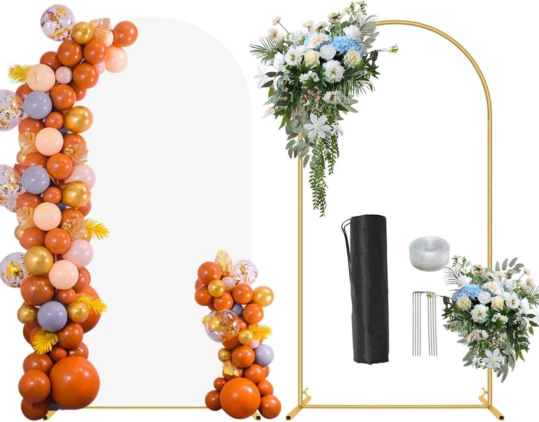 6.6FT Wedding Arch Backdrop Stand and White Cover, Metal Arch Backdrop Stand and Cover Set for Parties, Birthdays, Baby Showers, Bridal, Banquets, Ceremonies, Event Decor