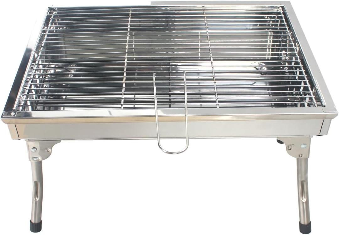 Portable Stainless Steel Grill, Home Charcoal Grill and Outdoor Folding Grill, Perfect for Traveling, Outdoor Cooking and BBQ, Camping, Picnics. (Silver Large)
