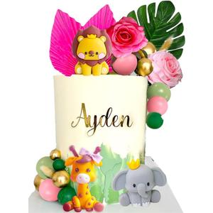 JeVenis Girl Safari Baby Shower Cake Decorations Two Wild Cake Topper Wild One 1st Birthday Girl Zoo Animal Cake Toppers with Wild One Cake Toppers