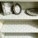 Shelf Liners Non Adhesive Gold Background White Fan-Shaped Pattern Thickened Non Slip Easy to Clean Drawer Liner for Kitchen Cabinets, Tool Box,Refrigerator,with Knife & Tape Measure,12in x 236.2in