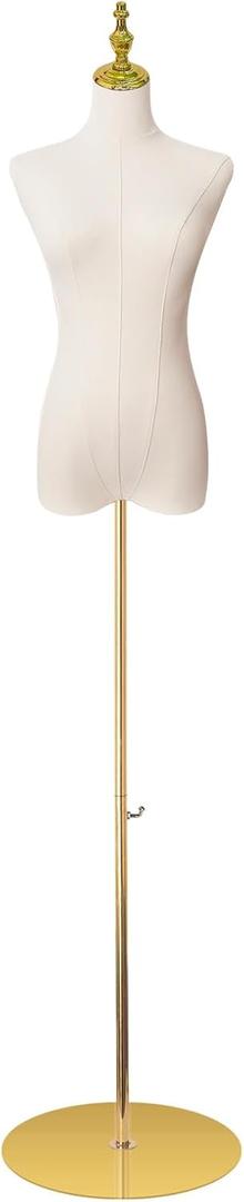 Female Mannequin Torso, Dress Form for Sewing 55-71Inch Height Adjustable Women Model, Mannequin Body High Stability Gold Metal Stand for Clothing Dress Jewelry Display