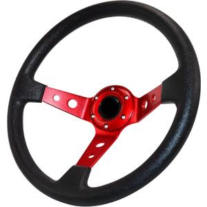 Drifting Deep Dish Racing Steering Wheel, 6 Bolt Anti-Slip Leather and Aluminum Gaming Steering Wheel with Horn Button for Racing/Car Sim Driving/JDM Sports Racing Steering Wheel (Red)