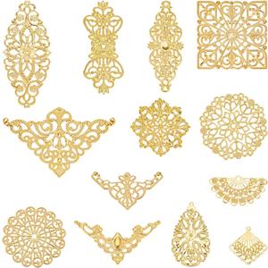 SUNNYCLUE 104Pcs Gold Filigree Connectors Jewelry Findings Metal Pieces Rhombus Flower Links Connector Charms Chandelier for Jewelry Making Earrings DIY Hairpin