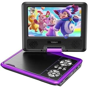 YOTON 9.5" Portable DVD Player for Kids and Car, 7.5" Swivel HD Screen with 6 Hours Built-in Battery, Car DVD Player with Dual Speakers, Remote Control, Support Sync TV, Region Free USB/SD/AV - Purple