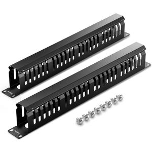 VCELINK 1U Server Rack Cable Management 24-Slot, 19" Carbon Steel Horizontal Network Rack Cable Manager for Network Cabinet, All Metal Black 2-Pack, 8 Ct