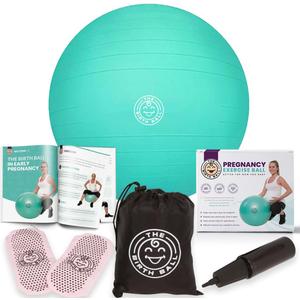 Birthing Ball for Pregnancy & Labor - 18 Page Pregnancy Ball Exercises Guide by Trimester - Non Slip Socks - How to Dilate, Induce, & Reposition Baby for Mom (75 cm, Mint Green)