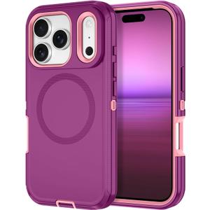 I-HONVA for iPhone 17 Pro Case [Compatible with MagSafe] Shockproof 3-Layer Full Body Protection [Without Screen Protector] Rugged Heavy Duty Cover Case for Apple iPhone 17 Pro 6.3" 2025,Purple/Pink